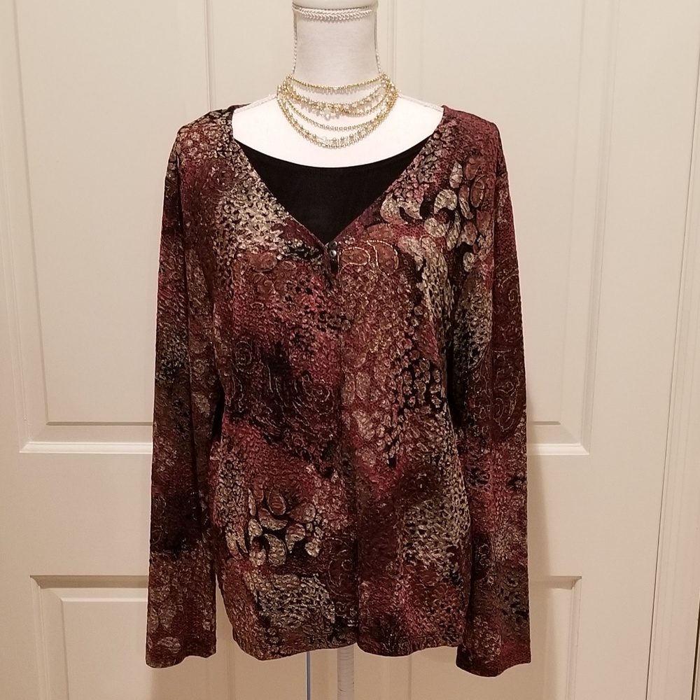 Lace Detail Lined Burgundy JM Collection Blouse